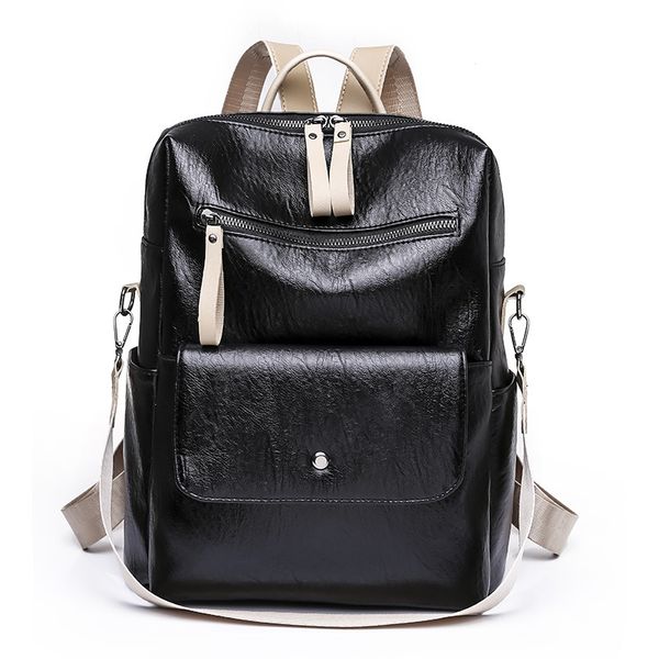 

vintage large pu pure color glossy backpack distressed animal print versatile valise casual waterproof plain wearproof metallic
