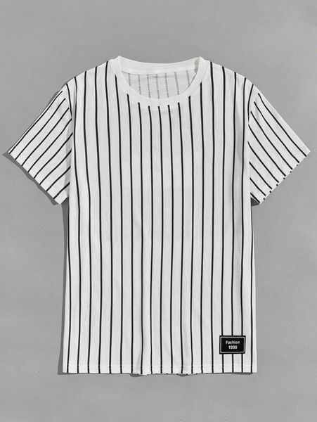 

romwe guys striped letter patched tee b9ml#, White;black