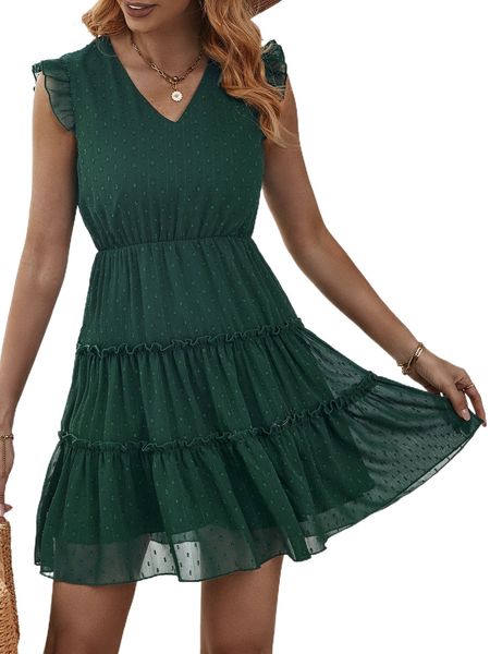 

swiss dot layered frill hem dress 94gc#, Black;gray