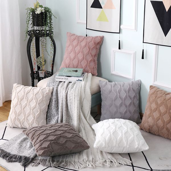 

european and american 45x45 decorative pillow sofa leaned pillows ins wind velvet cotton puff plush cushion pillow slides