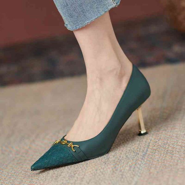 

sandals temperament small high-heeled single shoes autumn metal decorative pointed shallow mouth thin heel women's c9g4, Black