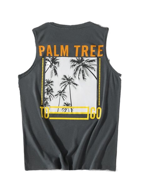 

men tropical & letter graphic tank w3c8#, White;black