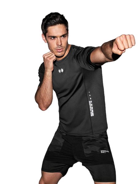 

men reflective dumbbell & letter graphic sports tee y4dy#, White;black