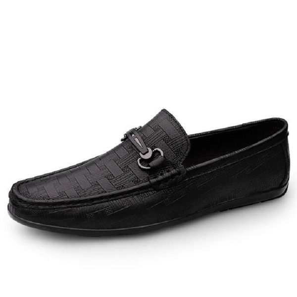 

brand shoes men classic genuine leather loafers slip-on driving shoe pattern casual moccasins office shoes, Black