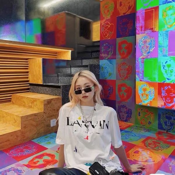 

women's t-shirt designer chaopai series 2022ss autumn and winter new products graffiti color letter design round neck loose men's, White