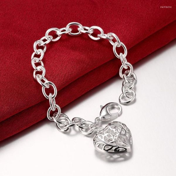 Bağlantı Zinciri Modaya Modaya Gümüş Takılar Hollow Ball Bilezikler Kadınlar İçin 925 Kalp Bilezik En İyi Kalite