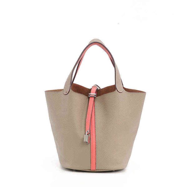 

designers bags bucket bag 2022 spring new real leather women's litchi pattern portable vegetable basket