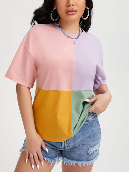 

drop shoulder colorblock tee z63c#, White