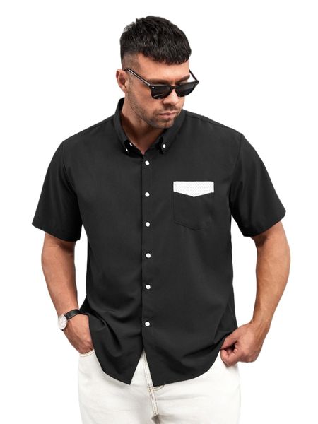 

extended sizes men contrast panel pocket patched shirt p1mz#, White;black