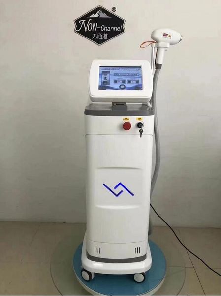 

powerfull 3 wavelength 755 808 1064 fiber diode laser 808nm hair removal supper cooling system 3 treatment painless permanent removed hair f, Black