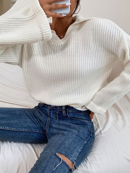 

ribbed knit drop shoulder sweater a3fp#, White;black