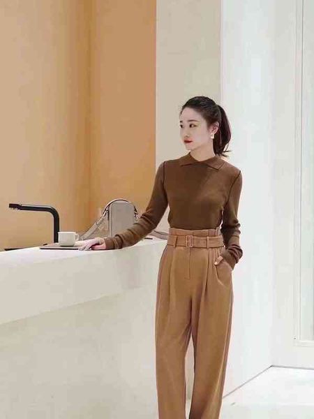 

women's knits & tees xiaohe lapel cotton wool thread bottomed sweater women's autumn and winter top, White