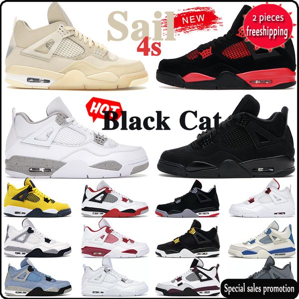 

2022 basketball shoes men women 4s sail fire metallic red thunder pure money bred cool grey military university blue 4 motorsports royalty m, Black