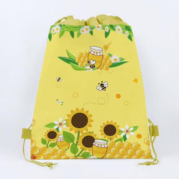 Papel de regalo 1 Uds. Linda abeja cumpleaños fiesta niños favores dibujos animados miel tema decorar tela no tejida Baby Shower cordón regalos bolsas regalo