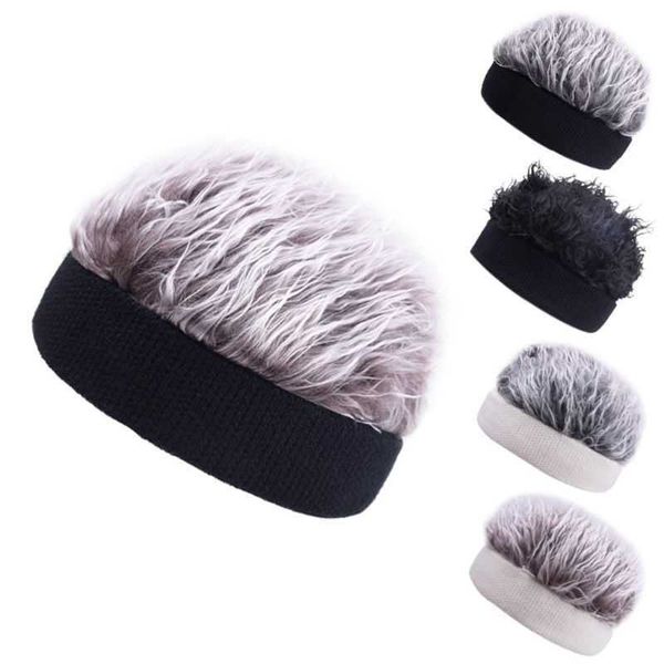 

short straight wig brimless beanie hat retro fake hair crochet knitted stretchy landlord sailor cap cosplay props, Blue;gray