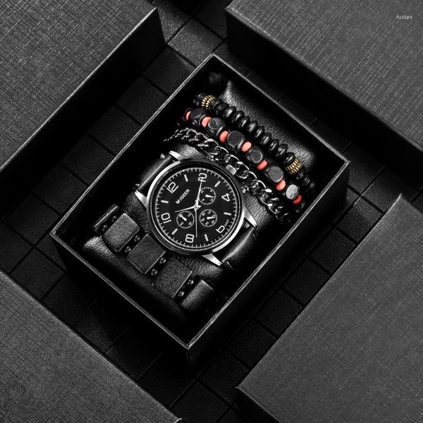 Нарученные часы мужской часовой браслет подарочный набор модных кварцевых часов кожа