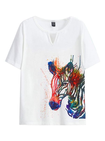 

x emma kaufmann horse print keyhole neck tee a0ro#, White