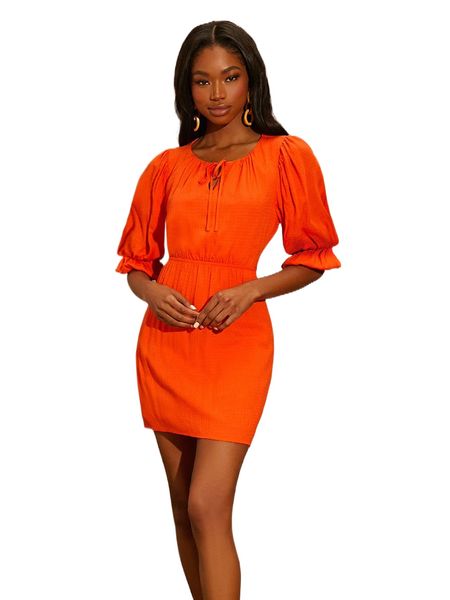 

newness neon orange tie neck bell sleeve dress x5oc#, Black;gray