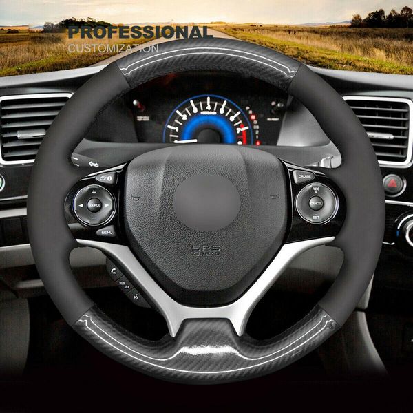 

diy custom soft black suede carbon fiber steering wheel cover for honda civic 9