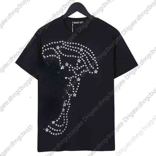 

summer half face brand designer medusa t shirt star print sleeve bottom shirt men's and women's lovers fashion short youth, White;black