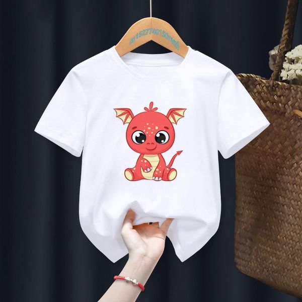 T-shirt Cute Dragon Funny Cartoon White Kid Boy Animal Top Tee Bambini Summer Girl Gift Present Clothes Drop ShipT-shirt