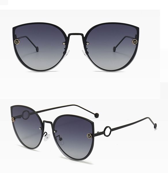 occhiali da sole di lusso per donna grande occhio di gatto di alta qualità 57mm rotondo UV400 montatura in metallo PC nero lente rosa femminile moda donna occhiali da sole designer con scatola