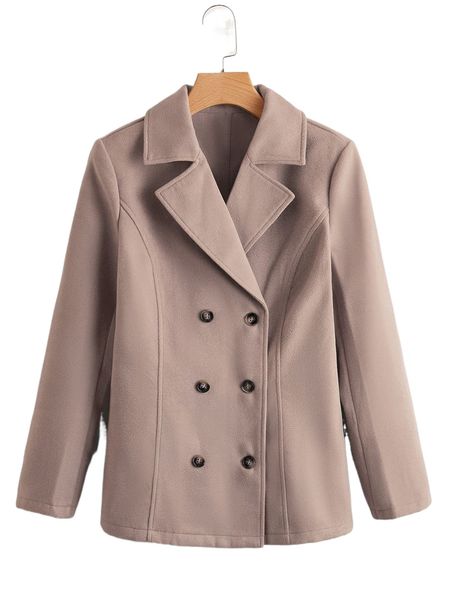 

lapel neck double breasted overcoat d1tk#, Black