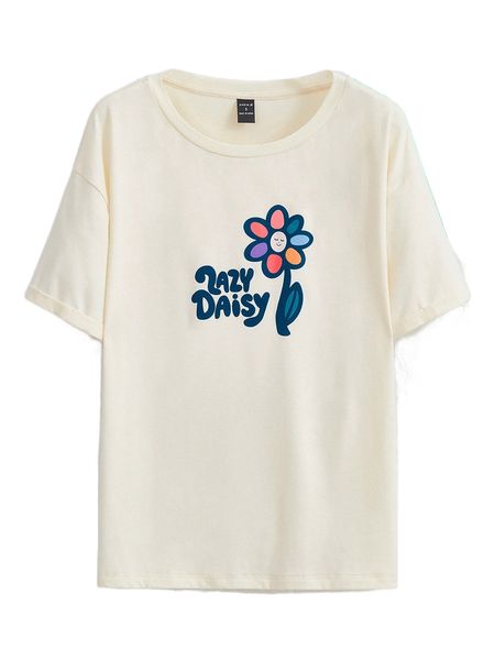 

x girl sundae floral & letter graphic drop shoulder tee u1bi#, White