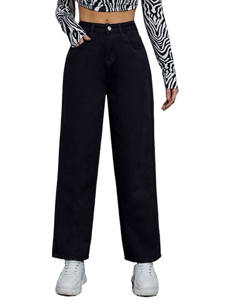 

slant pocket straight leg pants k4hy#, Black;white