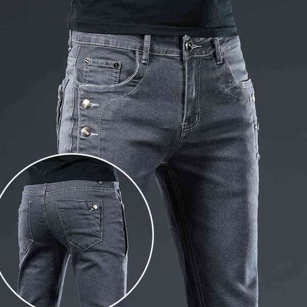 Marca 2021 Novos Chegadas Jeans Homens Qualidade Casual Masculino Denim Calças Straight Slim Fit Dark Cinzento Calças Calças Yong G0104