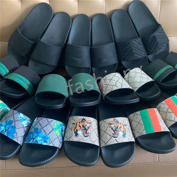 

designer slippers men women slides summer cool beach luxury slide platform shoes fashion floral leather rubbers sneakers sandals, Black