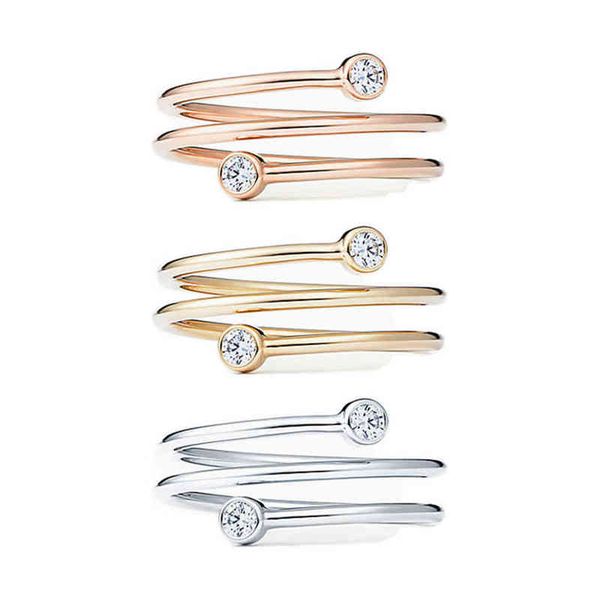 

1:1 sterling silver female ring 3 color exquisite zircon winding shape high end couple anniversary precious metal jewelry gift g220510, Golden;silver