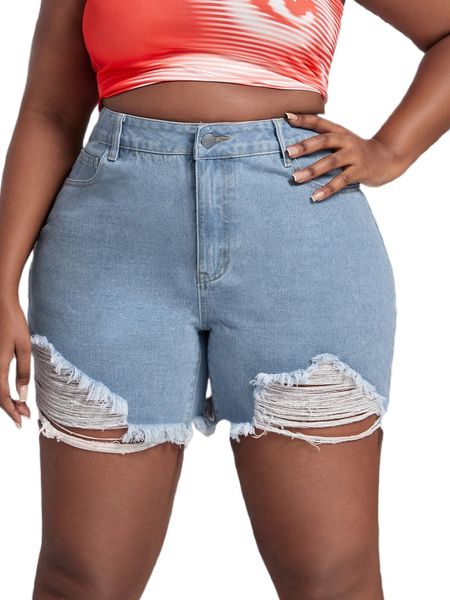 

plus ladder distressed hem denim shorts o1or#, White;black