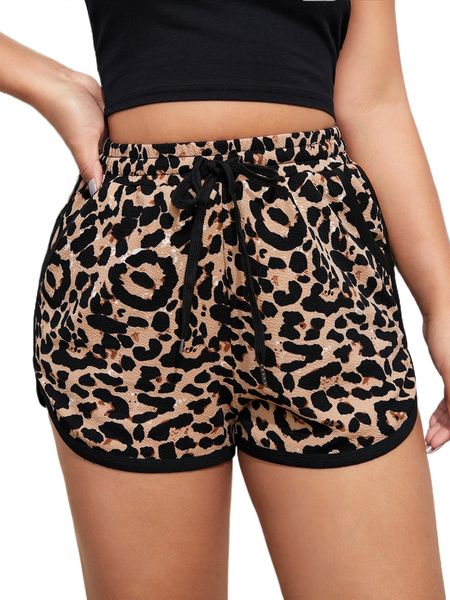 

leopard print drawstring shorts e9pa#, White;black
