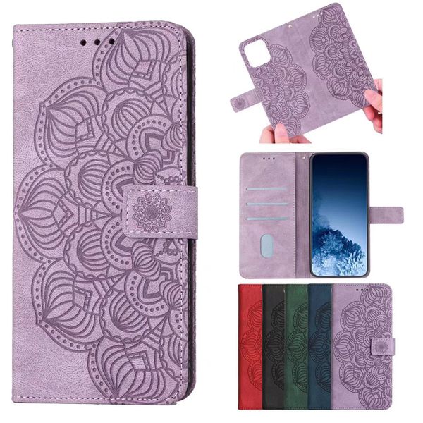 Mandala Blumenbrieftasche Lederhüllen für iPhone 13 Pro 12 Mini 11 x XR XS Max 7/8 Kartenschlitzhalter Datura Blumenflip Cover