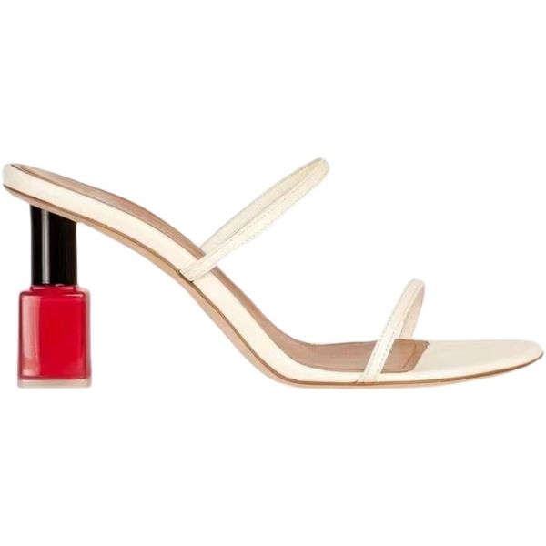 

2022 lady sheepskin leather ladies lipstick chunky high heel sandals shoes slipper open toe peep-toe one-line europe and america the catwalk, Black
