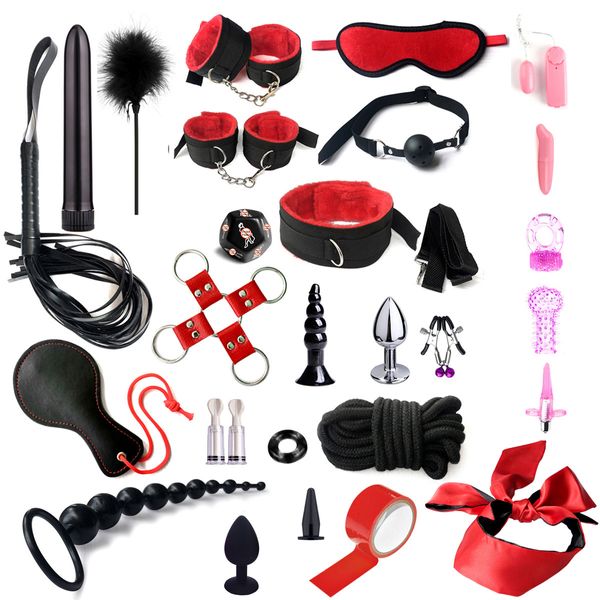 Sexy Spielzeug SM 28PCS Erwachsene Erotische Seil Bondage Getriebe Shop Anal Plug Dildo Masturbator Vibrator Peitsche Werkzeuge Spielzeug für Paare