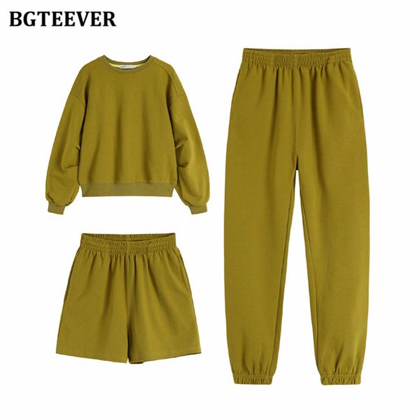 

fashion autumn women tracksuits o-neck pullovers elastic-waisted shorts harem pants female cotton sweatshirt suit 2021, White
