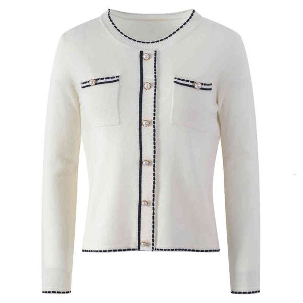 

women's knits tees autumn fashion knitwear women's simple temperament long sleeve round neck pearl button french style w3ex, White