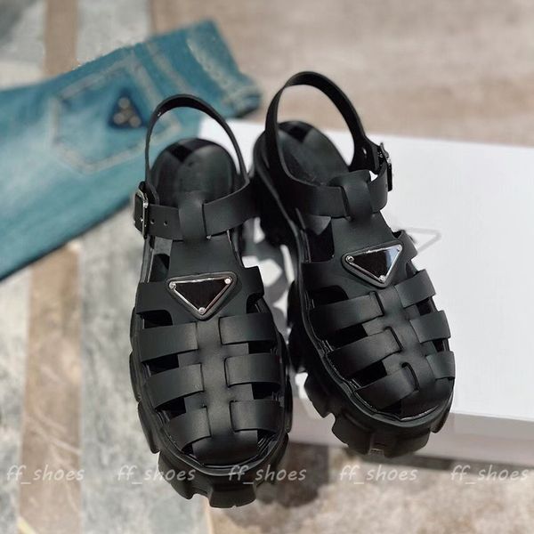 

women designer sandals foam rubber sandal fashion platform slides triangle metal slippers retro beach loafers round toe designers slippers h, Black