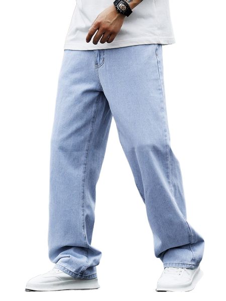 

men washed straight leg jeans g9oh#, Blue