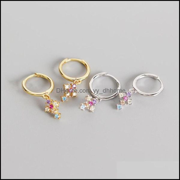 

hoop hie earrings jewelry 100% genuine 925 sterling sier circle for women cross colorf zircon pendant brinco fine yme936 drop delivery 202, Golden;silver