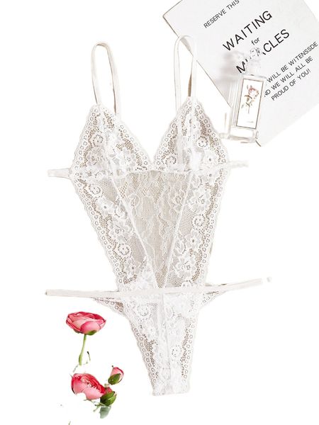 

floral lace backless teddy bodysuit 55vj#, Black;red