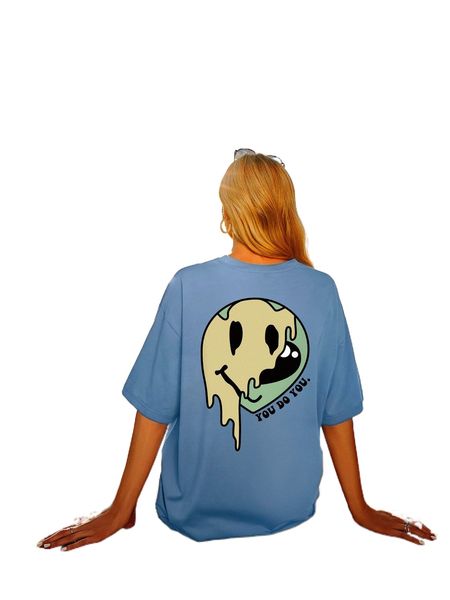 

slogan & expression print drop shoulder tee 75k1#, White