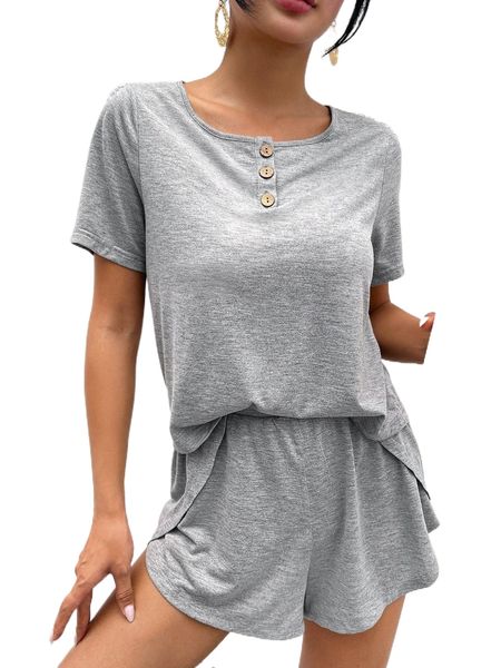 

button front marled & shorts set a6te#, White