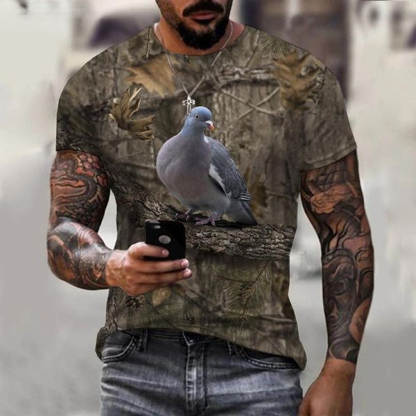 

men's t-shirts camouflage 3d t-shirt men and women fashion casual wild pigeon print short-sleeved shirt summer harajuku top, White;black