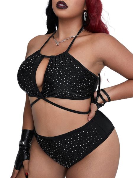 

plus polka dot crisscross high waist bikini swimsuit f31t#, White;black