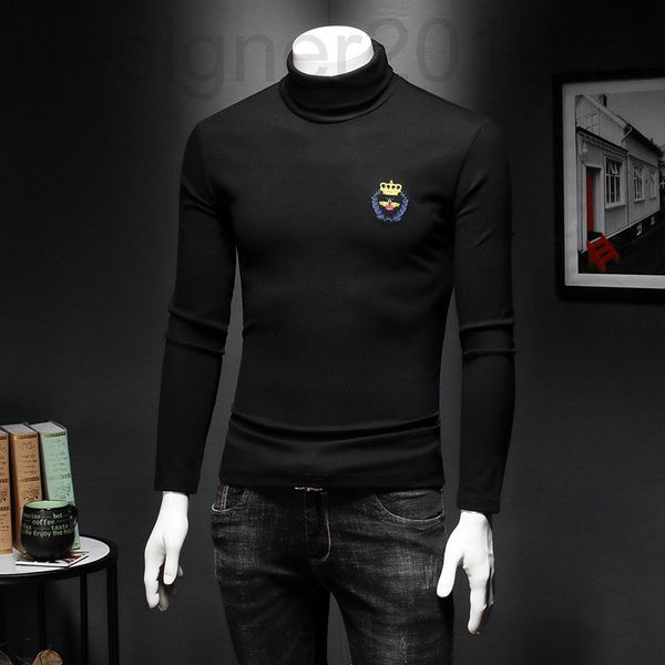 

men's t-shirts designer 2020 new autumn and winter men's long sleeve half high collar personalized t-shirt with fine velvet thicke, White;black