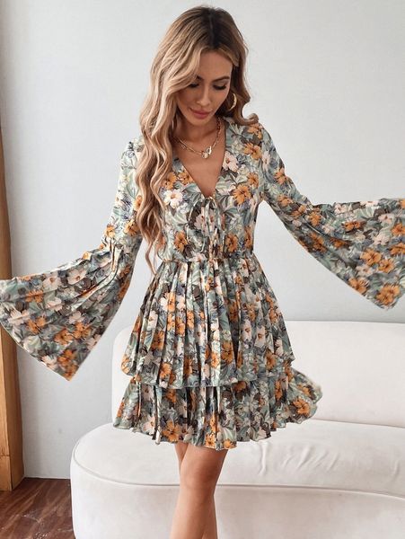 

allover floral knot layered pleated a-line dress r2cw#, Black;gray