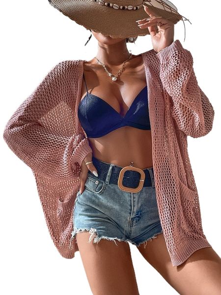 

dual pocket batwing sleeve open knit cardigan 52rz#, White;black